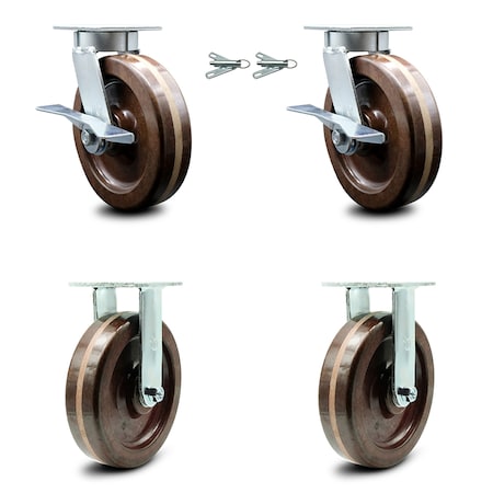 Service Caster 8 Inch Kingpinless High Temp Phenolic Wheel Caster Swivel Locks 2 Rigid, 2PK SCC-KP30S820-PHRHT-BSL-2-R-2